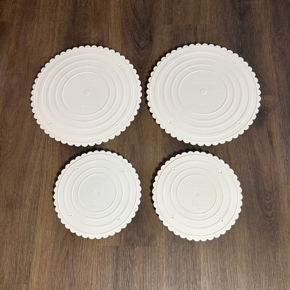 Vtg Wilton Decorator Preferred Cake Separator Plates 10 and 14" Set of 4 White